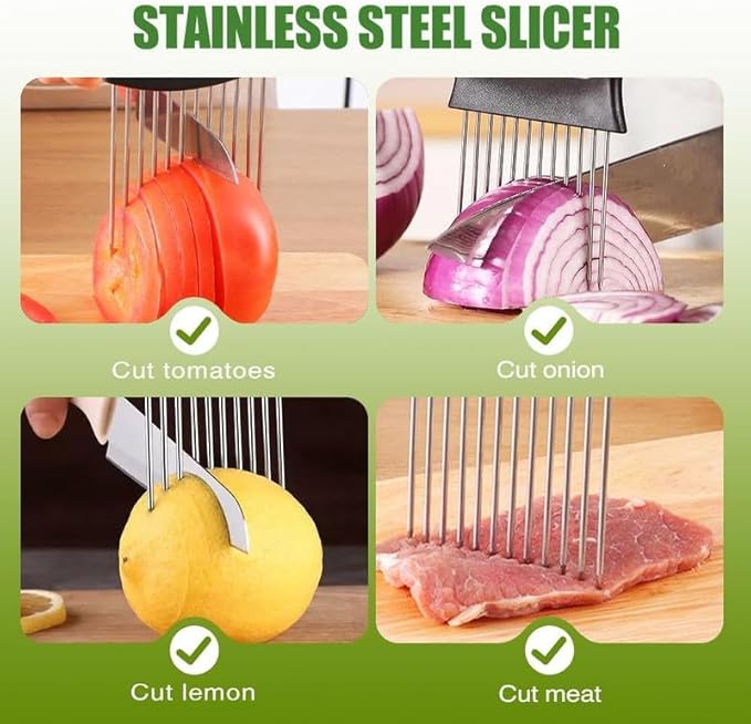 Onion Holder for Slicing, Onion Cutter Vegetable Chopper, Stainless Steel Slicer for Potato, Avocados, Eggs, Food Slicer Assistant Tool for Fruit Lemon and Meat (2)
