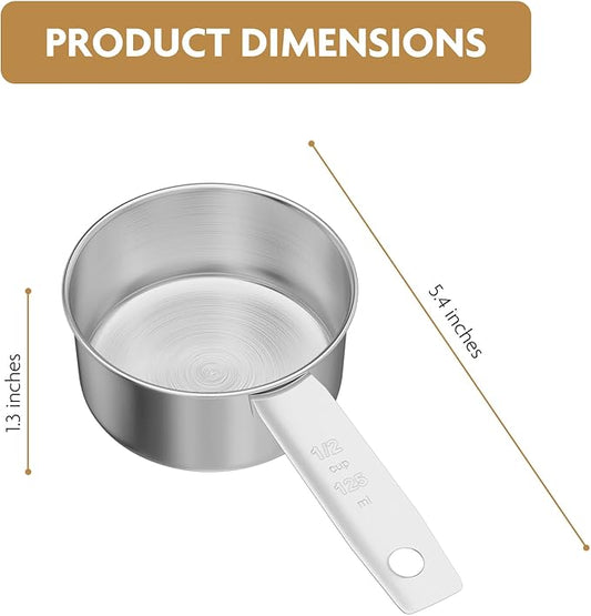 1PCS 1/2Cup(8Tbsp, 120ml, 4oz) Stainless Steel Measuring Cup, Single Metal Scoop for Wet and Dry Ingredients, Great Kitchen Gadgets for Cooking