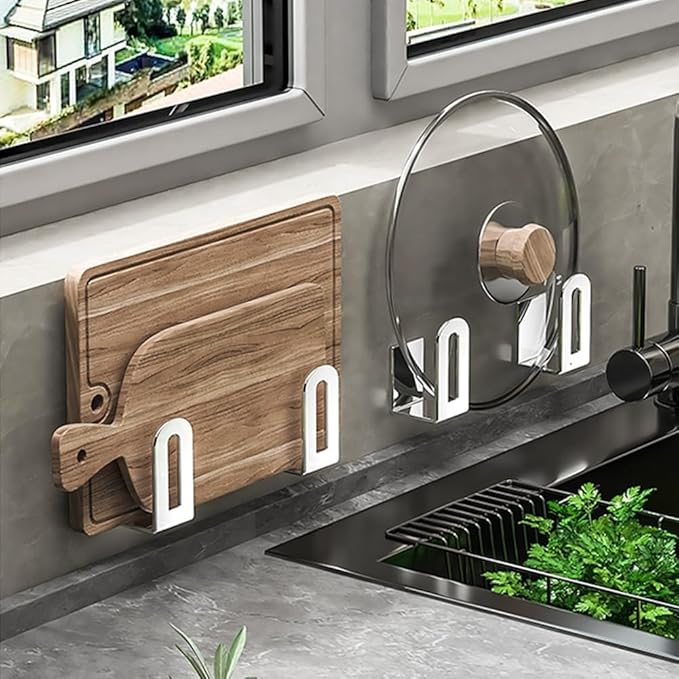 Self Adhesive Stainless Steel Pan Cover Racks ,Pantry Organization Rack, Cutting Board Storage , Pot Lid Holder