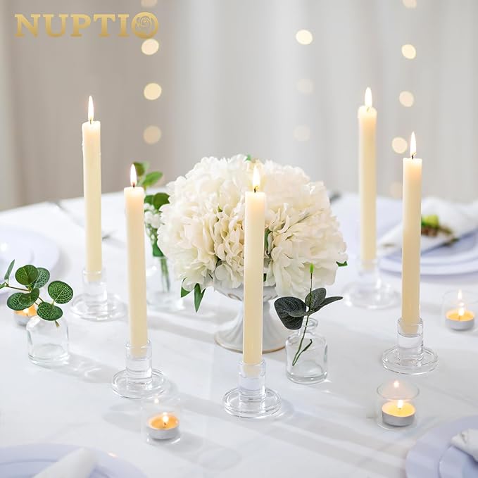 NUPTIO Candle Stick Candle Holder: Set of 20 Short Taper Candlestick Holders Bulk Small Modern Glass Tapered Candleholders for Wedding Christmas Holiday Centerpiece