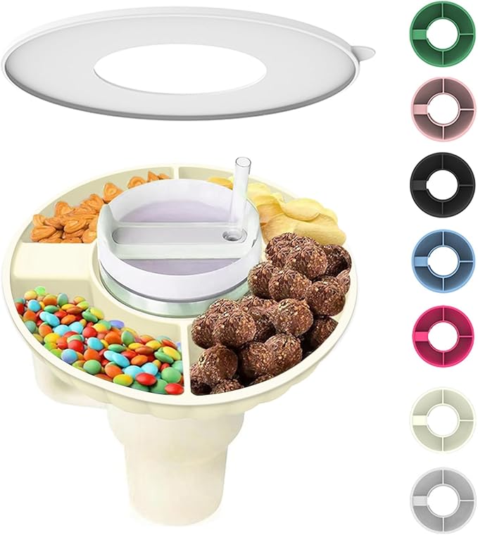 Snack Bowl for Stanley Cup, Silicone Snack Tray with Lid Compatible with Stanley Cup 30 oz, Reusable Snack Ring Suitable for Car Cup Holder, Home, Outdoor (1Pcs, Cream White)