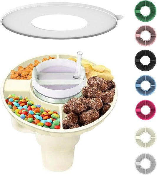 Snack Bowl for Stanley Cup, Silicone Snack Tray with Lid Compatible with Stanley Cup 30 oz, Reusable Snack Ring Suitable for Car Cup Holder, Home, Outdoor (1Pcs, Cream White)