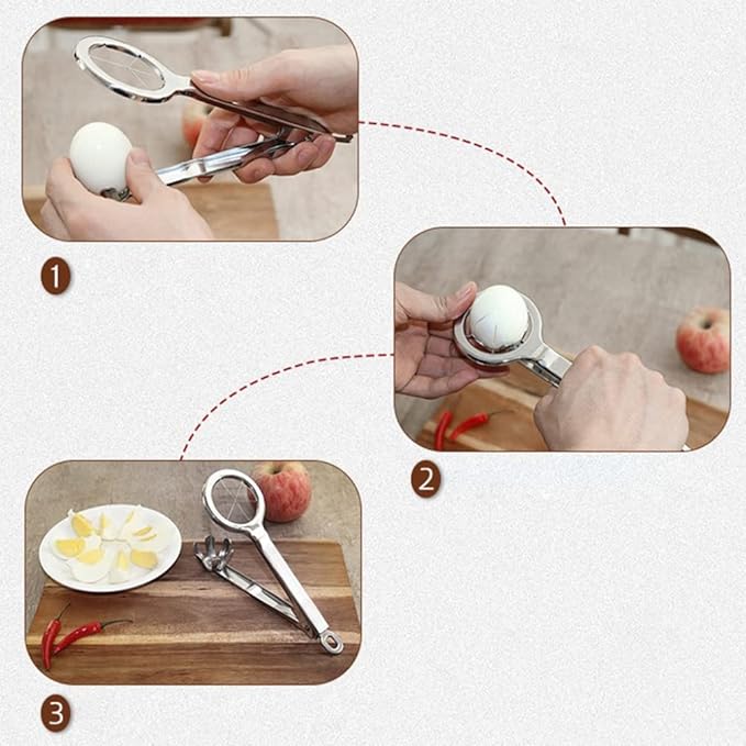 Egg Slicer Wedger Egg Cutter Hard Boiled Eggs Divider Stainless Steel Fruit Slicer 6-Equal Multifunctional Egg Cutter Strawberry Slicer Dishwasher