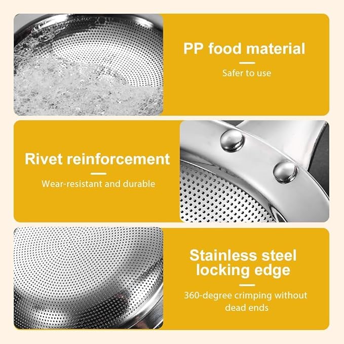 Fine Mesh Stainless Steel Colander, 2025 Stainless Steel Fine Mesh Strainer with Handle, Sieve Mesh for Kitchen Cooking, Oil Food Strainer Kitchen Gadgets(M,1PCS)