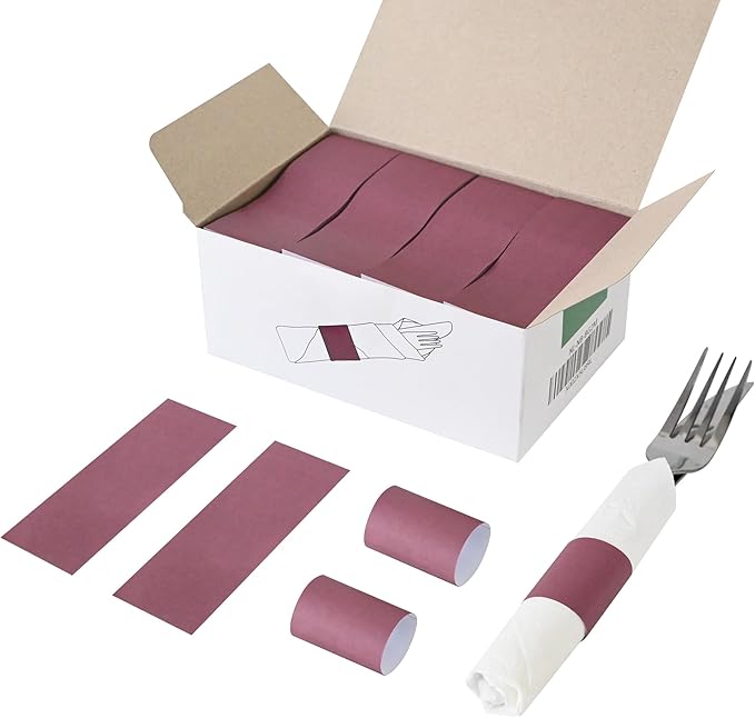 NATURALABEL 2000 PCS Paper Napkin Rings with Box, Self-Adhesive Napkin Bands, for Family Reunion, Birthday Party, Wedding, Celebration (Burgundy)