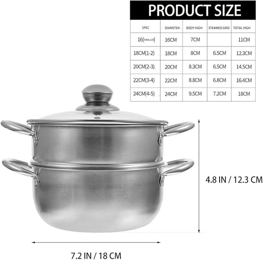 YARNOW Stainless Steel Steamer Pot 9.44 Inch Double Layer Large Capacity Cooking Pot Compatible with Gas and Induction Stove Kitchen Steamer for Healthy Meal Preparation