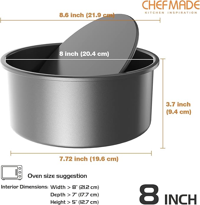 CHEFMADE Bakeware Round Cake Pan, 8-Inch with Removable Loose Bottom Quick Release Coating Chiffon Bakeware for Oven and Instant Pot Baking (Black)