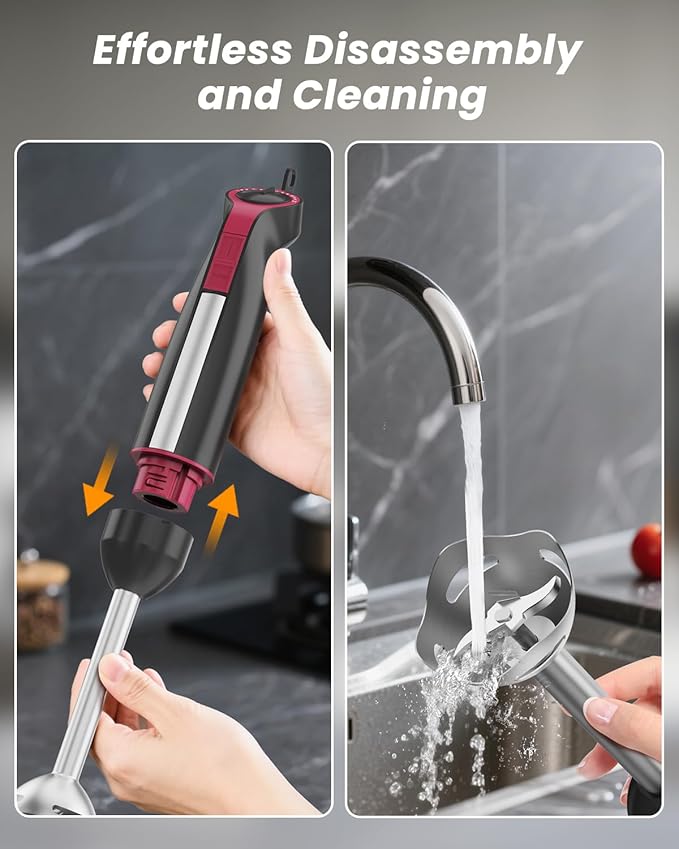 Immersion Blender Handheld 1000W, 3-in-1 Stick Hand Blenders for Kitchen with Upgraded 20 Speed Turbo, Includes Milk Frother & Electric Whisk Attachments for Soups, Purees & Emulsions
