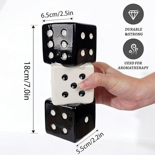 Triple Dice Ceramic Vase – Elegant Black & White Decorative Vase for Home & Bar, Perfect for Flowers | Unique Centerpiece for Dining Table, Coffee Table & Entryway | Stylish Decor for Kitchen