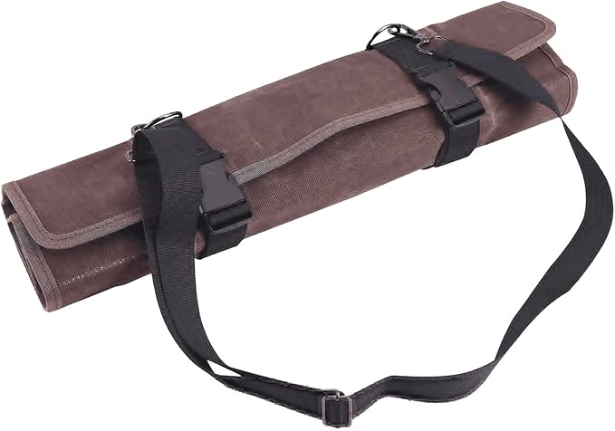 Chef’s Knife Roll Bag,Waxed Canvas Knife Cultery Carrier, Portable Chef Knife Cases,Knife Pouch Holders With 10 Slots Plus 1 Zipper Pockets Can Hold Home Kitchen Knife Tools Up To 18.8”