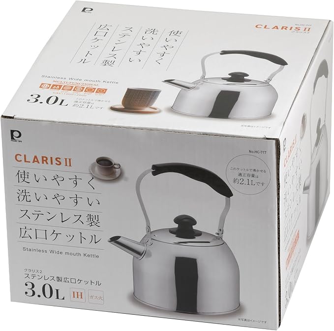 Pearl Metal HC-717 Kettle, Wide Mouth Kettle, 1.1 gal (3.0 L), Stainless Steel, Claris 2