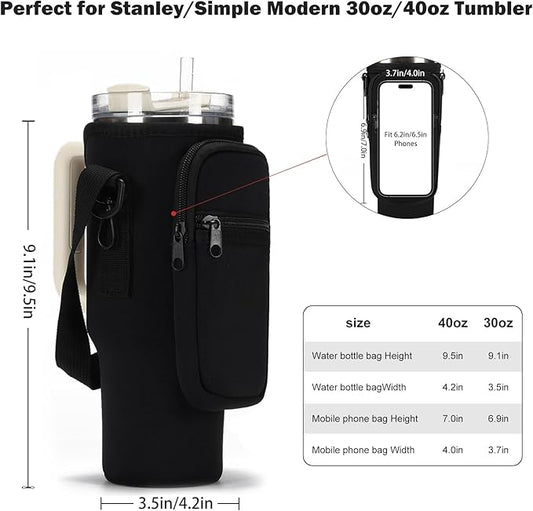 Water Bottle Carrier Bag for Stanley 40/30 oz Tumbler with Phone Pocket Neoprene Water Bottle Holder with Shoulder & Handheld Strap Stanley Cup Accessories