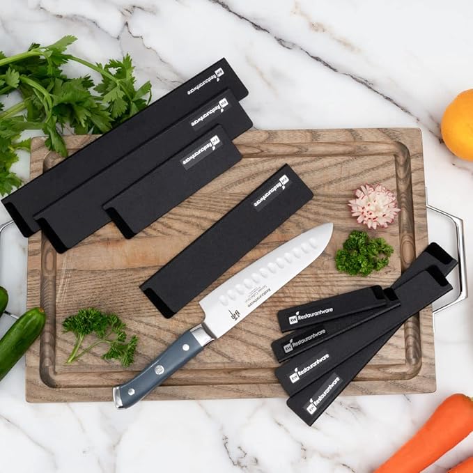 Sensei Knife Sleeves, Set of 8 Knife Protectors - For Kitchen Knives, Felt Lining, Black Plastic Knife Blade Guards, Durable, Cut-Proof - Restaurantware