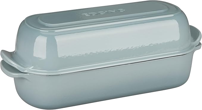 EDGING CASTING Enameled Cast Iron Loaf Pan with Lid, Bread pan, Dutch Oven Bread pan for Homemade Sourdough Bread Baking, 12.5x5.5 inch, 5qt, Seasalt