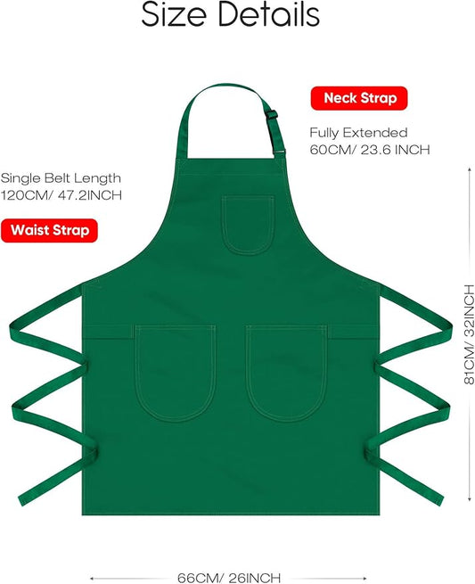 Unisex Apron with Pockets for Cooking, Salon & Art - 100% Cotton Adult Kitchen, Chef, Stylist Apron (Green)