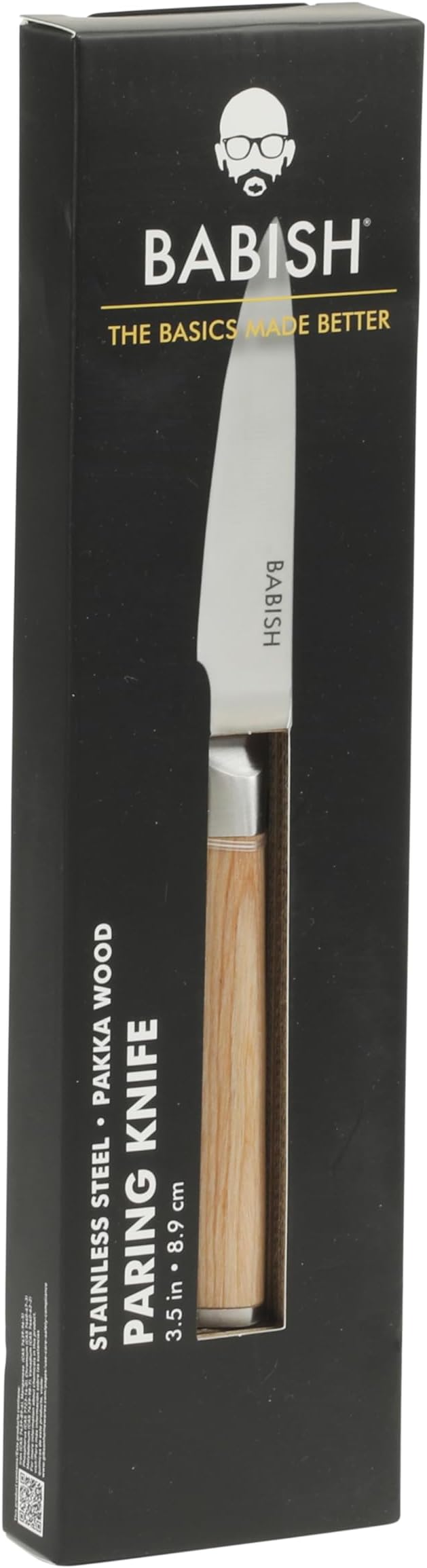 Babish 1.4116 German Stainless Steel Paring Knife with Light Pakka Wood Handle – 3.5-Inch Precision Kitchen Knife for Peeling, Trimming & Prep Work, Full-Tang Blade