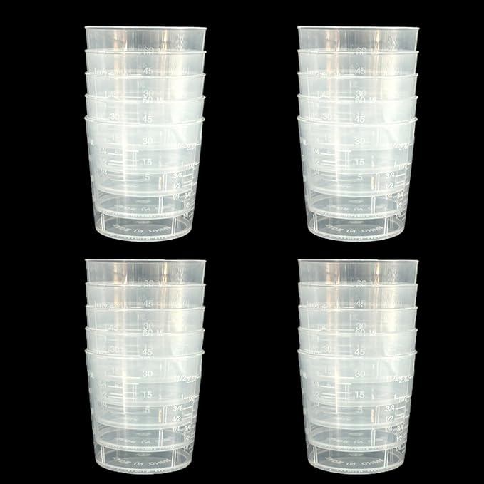 20 Pack 60ml/2oz Plastic Liquid Measuring Cups Transparent Mixing Cups Medicine Cups Lab Graduated Beakers Clear Measuring Jugs Set Medium Kitchen Baking Cooking Measure Tool Home