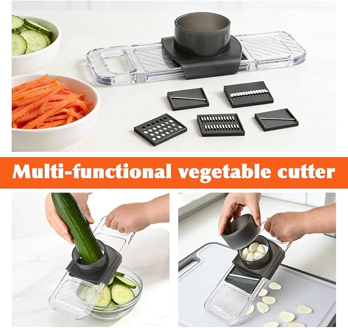 Mandoline Slicer for Kitchen, 6-in-1 Vegetable Chopper with Safe Hand Guard Easy-Clean Design & Compact Storage for Salad Prep, Chips, Fruits & Daily Cooking(COLOR:grey)