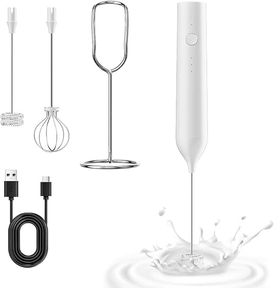 BZPP Kitchen Milk Frother Handheld with Stand, 3 Speeds Adjustable Mixer Electric Handheld Frother Wand, Hand Mixer Matcha Whisk Coffee Stirrers for Matcha, Hot Chocolate, Egg, Lattes - White