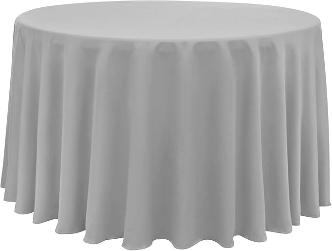 Obstal 210GSM Round Table Cloth, Water Resistance Microfiber Tablecloth, Decorative Fabric Circular Table Cover for Outdoor and Indoor Use (Silver, 120 Inch Diameter)