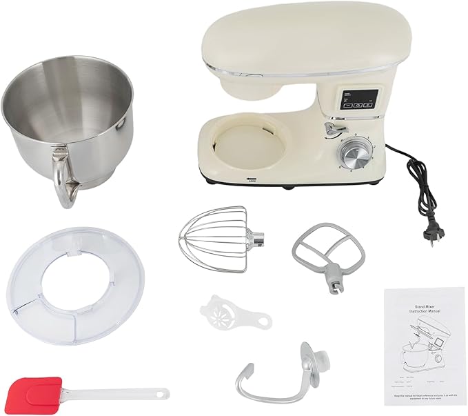 HAPPCUCOE 1350W Stand Mixer,6.5Qt Electric Kitchen Mixer,Dough Machine with LCD Display,Electric Food Mixer for Kitchens,Restaurants,Bakeries (White)