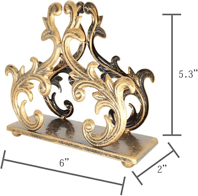 Owlgift Baroque Bronze Napkin Holder – Decorative Metal Tissue Rack for Tabletop, Mail, or Bill Organizer – 6 x 2 x 5.3 Inches, Rustic Finish for Home or Restaurant Use