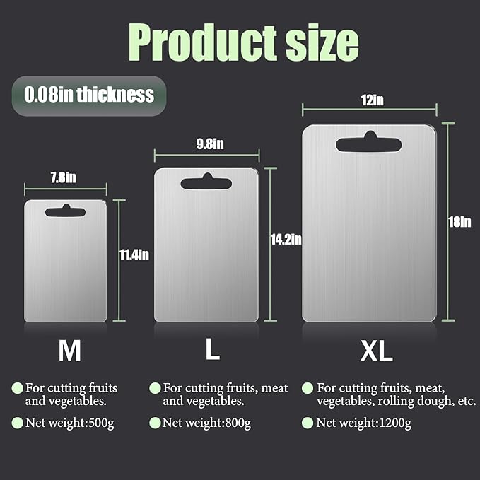 GYBETIN Titanium Cutting Board - Upgraded Thickened (0.08 in) Non-Deforming 100% Pure Titanium Cutting Boards with Non-Slip Pad, Food-Grade Double-Sided Chopping Board for Kitchen and Camping (Medium)