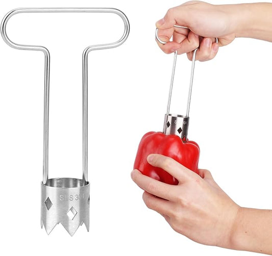 Fruit and Vegetable Corer, 2025 New Upgraded Stainless Steel Fruit Coring Remover T-Type Bell Chili Pepper Seed Deseeder Cutter Tool for Vegetables Fruit Kitchen Utensils