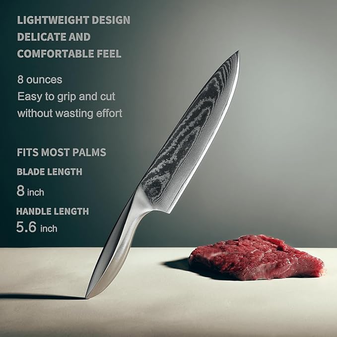 9C 8 Inch Chef Knife – Ultra-Smooth Cutting Experience,Effort-Saving Damascus Kitchen Knife,Professional Grade Sharp,Ergonomic Handle,9CR18MOV High Carbon Stainless Steel,Love's Gift Box