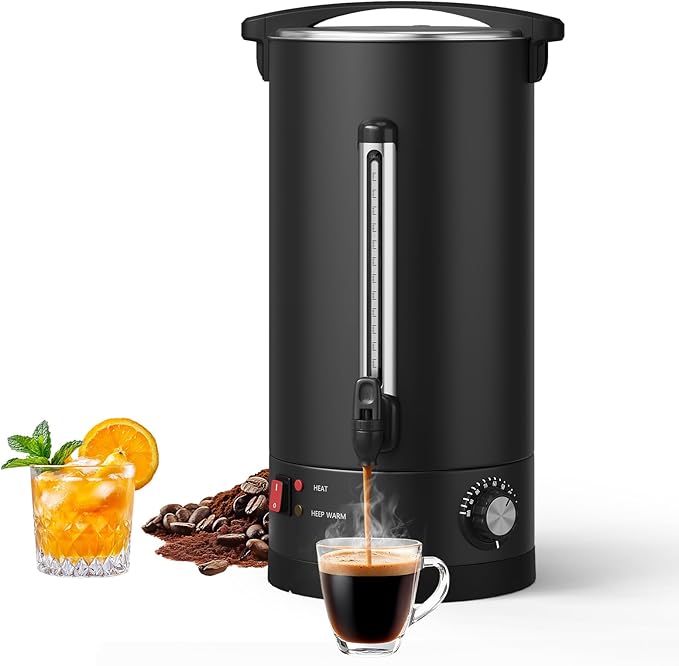 Garvee 18 L/120 Cups Coffee Urn- 4.8 gal Double Wall Commerical Coffee Maker for Buffet Catering Wedding Gathering,Large Capacity Hot Coffee Dispenser,Stainless Steel Hot Water Urn-Black
