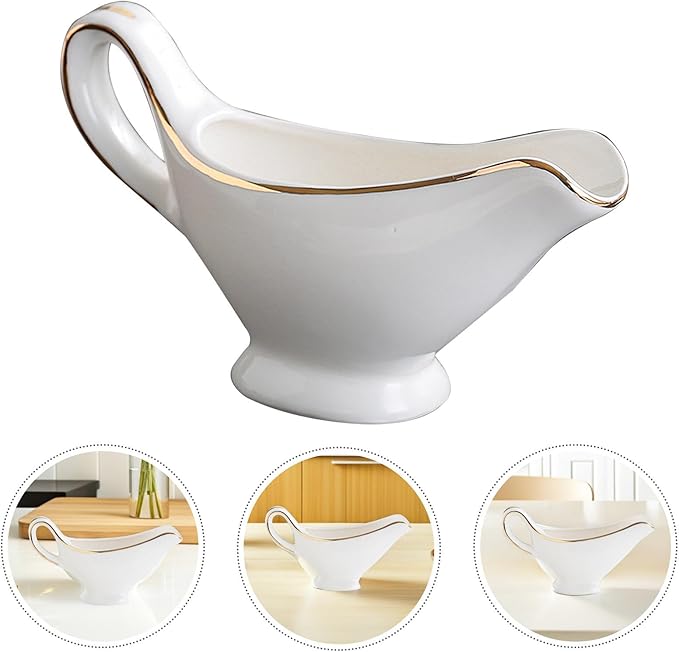 Ceramic Gravy Boat Ceramic Creamer Pitcher Gravy Sauce Boat Sauce Cup Milk Creamer Jug Porcelain Containers Kitchen Supplies (300ml)