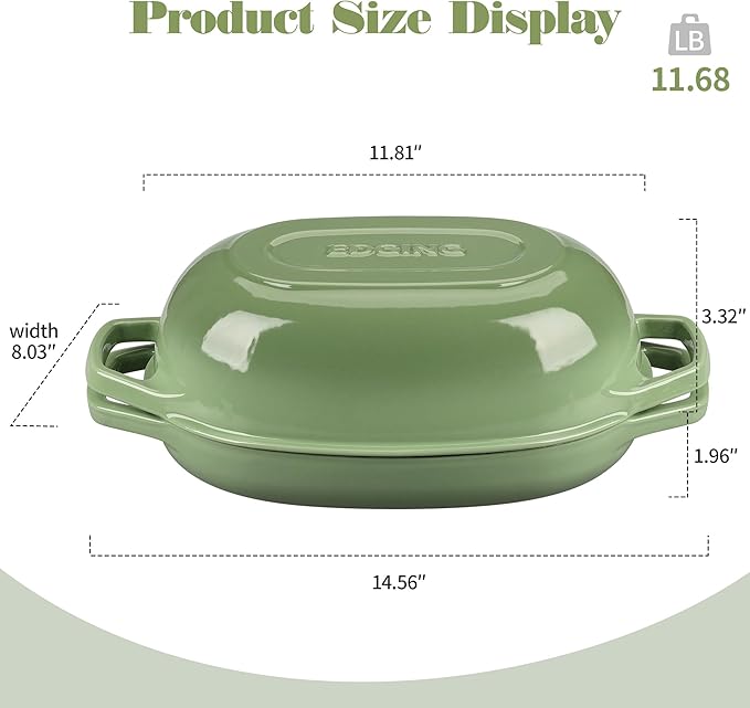 EDGING CASTING Enameled Cast Iron Oval Dutch Oven Pot with Lid, Dutch Oven for Sourdough Bread Baking, Oval Bread Pan, Bread Oven, Bread Dutch Oven, 5qt, Pistachio Green