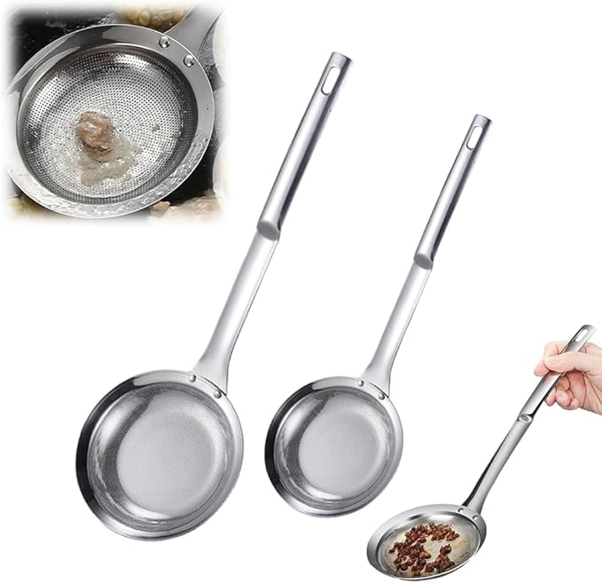 Fine Mesh Stainless Steel Colander, 2025 New Fine Mesh Strainer for Cooking Oil Strainer Skimmer Spoon Food Strainer Kitchen Gadgets (2pcs)