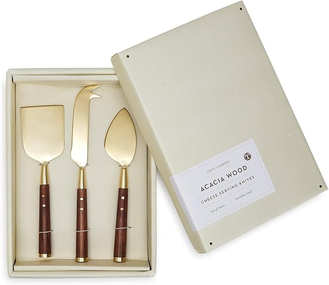 Two's Company Acacia Wood Set of 3 Cheese Knives in Gift Box