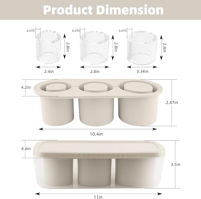 Tcamp Tumbler Ice Mold, Ice Cube Tray for 30 oz -40 oz Tumbler Cup, 3 Pcs Silicone Hollow Cylinder Ice Mold with Lid and Bin for Freezer, Ice Drink, Juice, Whiskey, Cocktail (White)