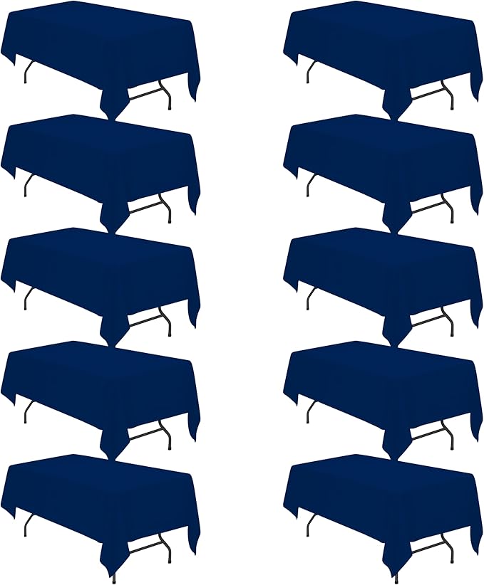 BRILLMAX 10 Pack Navy Blue Tablecloths 60 x 102 Inch for 6ft Rectangle Tables - 150 GSM Polyester Fabric, 15" Standard Drop, Water, Stain & Wrinkle Resistant Cloth Cover for Wedding Dining Buffet