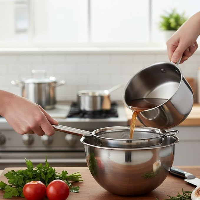TrueCraftware- 2 qt. Stainless Steel 8" China Cap Strainer Fine Mesh- Cone Shaped Strainer Food Strainer Juice Strainer Kitchen Tools Food Colander For Straining Seeds Beans Sauces & More
