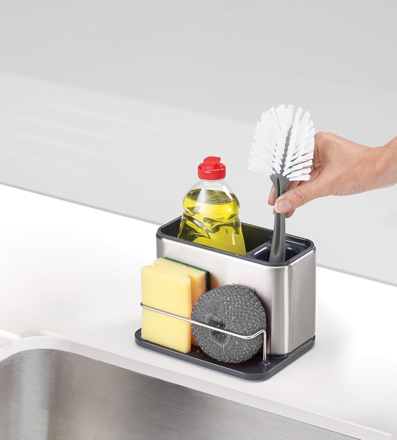 Joseph Joseph Surface Stainless Steel Sink Caddy, Sink Area Organizer and Sponge Holder, Gray