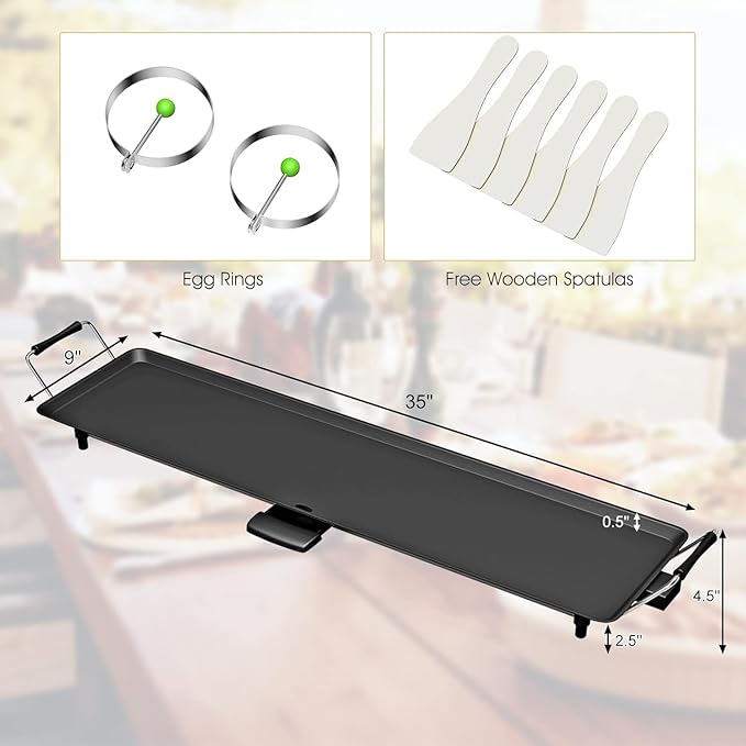 BECOMFORT 35'' Electric Griddle, Nonstick Extra Large Teppanyaki Grill w/ 2000W Table Top Grill, Adjustable Temperature & Drip Tray, Indoor Outdoor Table Top Grill for Barbecue, Camping