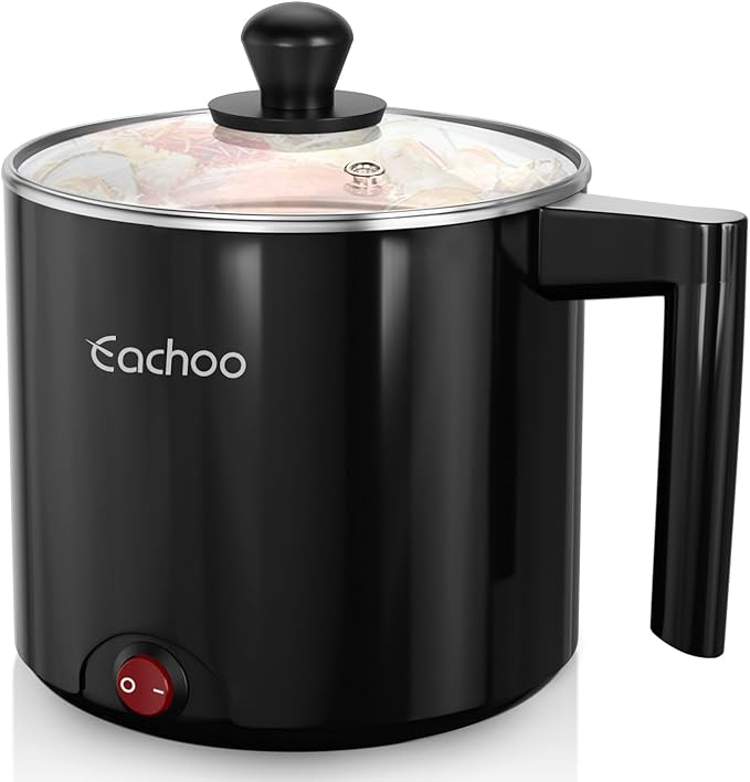 Electric Hot Pot - 1L Ramen Cooker, Mini Portable Multi-Functional Lazy Pot for Noodles, Soup, Non-Stick Cooker with Boil Dry Protection for Dorm, Office