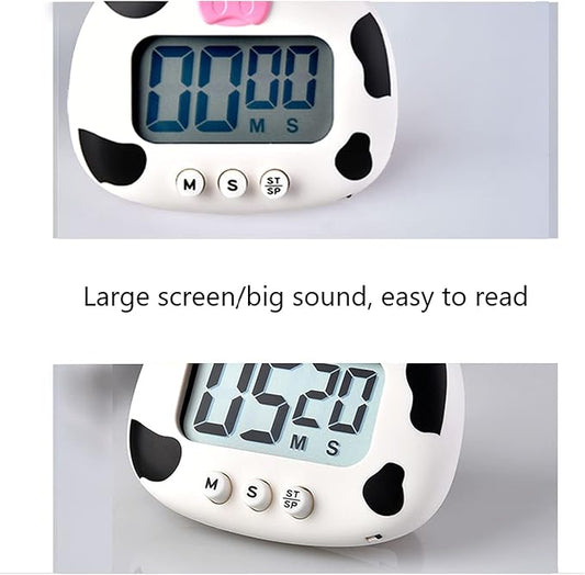 Kitchen Timer, Cute Cartoon Animal Countdown, Digital Cooking Timer with Magnetic, LCD Large-Screen Visual Clock, Hangable Alarm Clock with Stand，for Cooking Bake Sport Game (Cow)