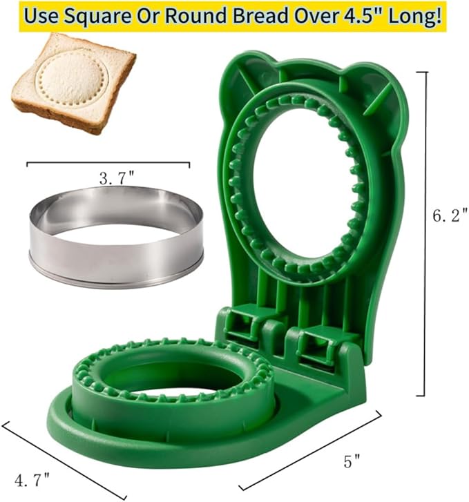 Uncrustable Sandwich Maker,Sandwiches Pocket Circle Shape 3.7Inch Sandwich Cutter and Sealer,Sandwich Cutter for Kids Breakfast and lunchboxes (Green)