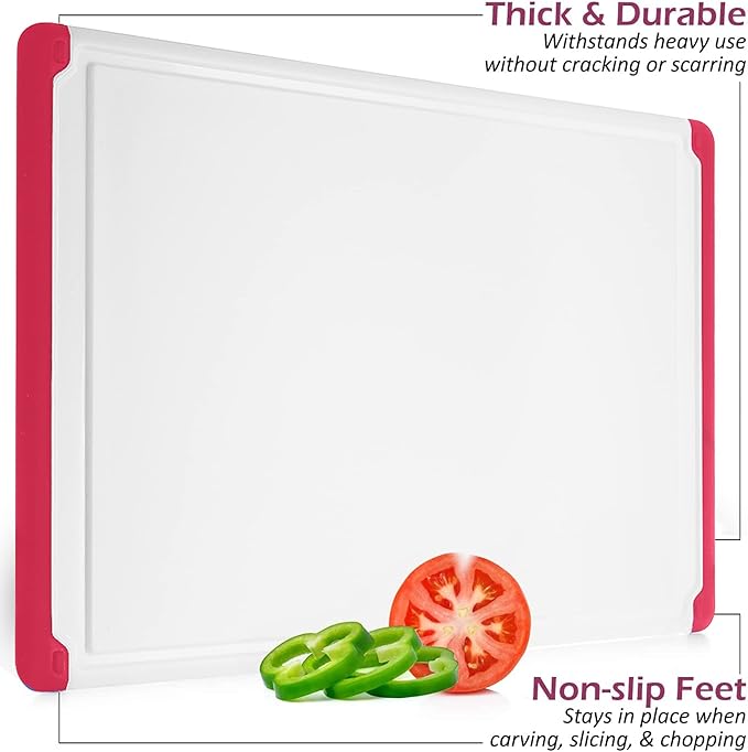 Large Kitchen Plastic Cutting Board - Dishwasher Safe Non-Slip Cutting Boards with Juice Grooves, Easy Grip Handles - Large and Thick Chopping Board Red