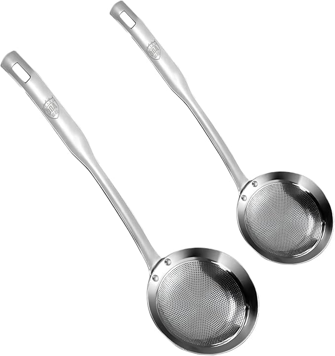 9cm/3.54inch&11cm/4.33inch 304 Stainless Steel Fine Mesh Strainer Set of 2 with Handle for Kitchen, Metal Strainers for Oil Skimmer Spoon Food Strainer Kitchen Gadgets