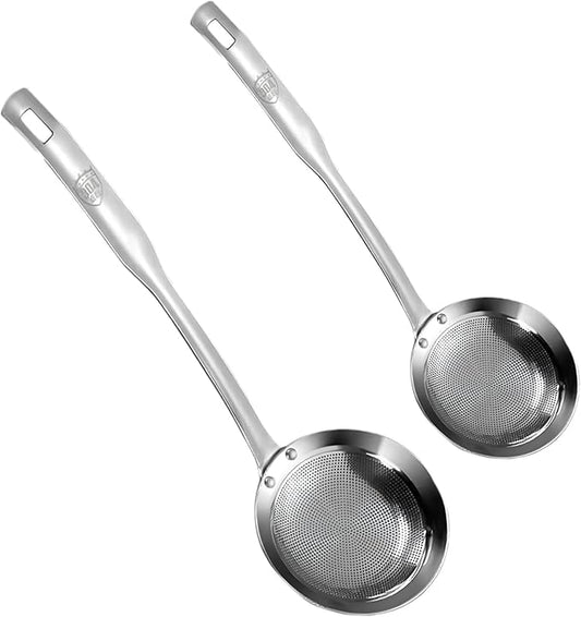 9cm/3.54inch&11cm/4.33inch 304 Stainless Steel Fine Mesh Strainer Set of 2 with Handle for Kitchen, Metal Strainers for Oil Skimmer Spoon Food Strainer Kitchen Gadgets