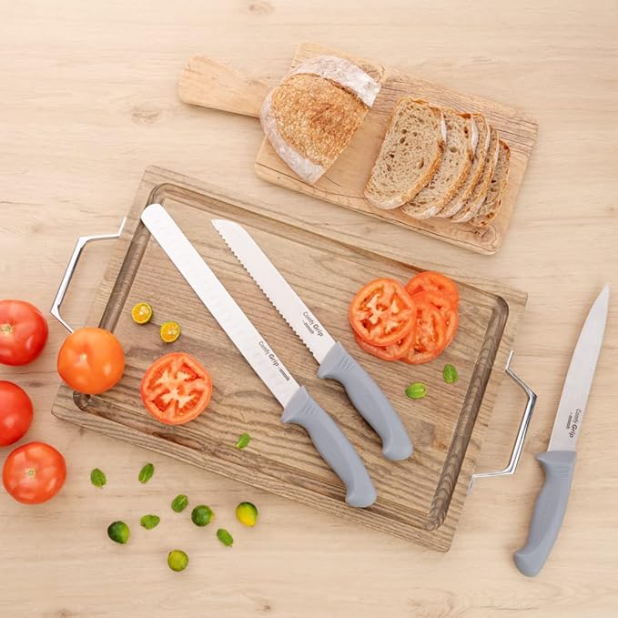 Restaurantware 12 Inch Slicing Knife Stainless Steel Ergonomic Handle Non-Slip Grip Durable Kitchen Knife, Dishwasher-Friendly for Home Cooking and Commercial Use, Gray