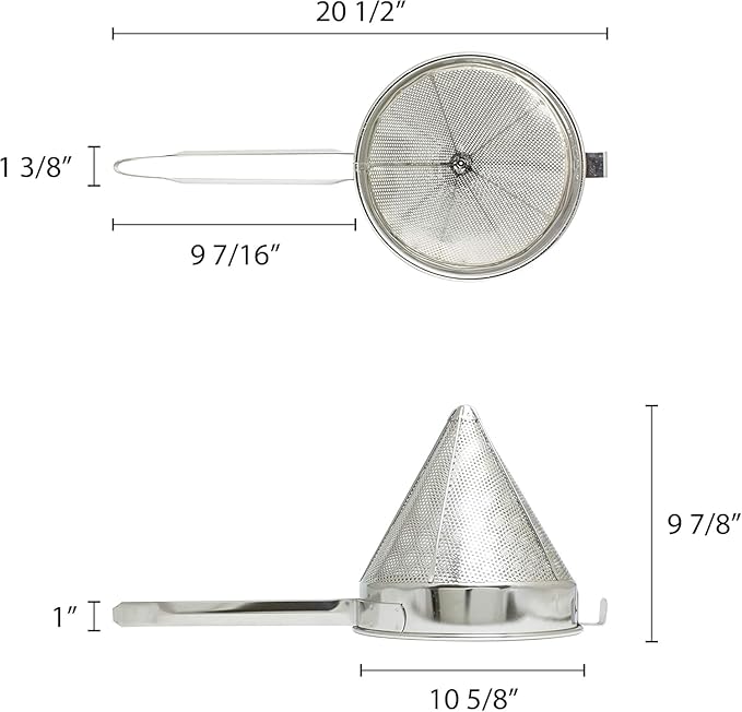 TrueCraftware- 4 qt. Stainless Steel 10" China Cap Strainer Coarse Mesh- Cone Shaped Strainer Food Strainer Juice Strainer Kitchen Tools Food Colander For Straining Seeds Beans Sauces & More