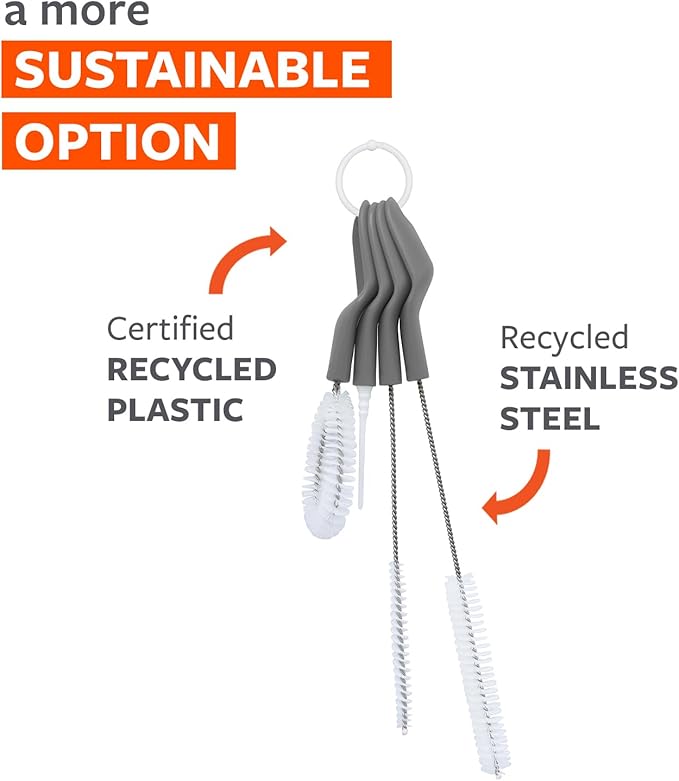 Full Circle Little Sipper, Bottle and Straw Cleaning Brush Set, Sizes for Both Narrow & Wide Straws, Gray