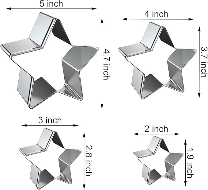Pentagram Star Cookie Cutter Set Large - 5 Inch, 4 Inch, 3 Inch, 2 Inch - Geometric Cookie Cutters Shapes Molds - Stainless Steel