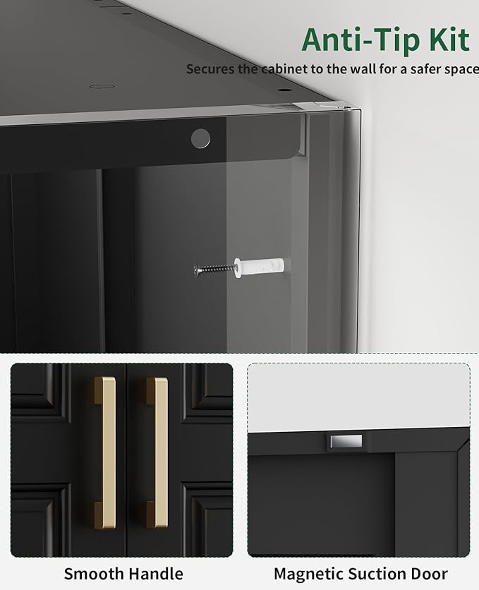 Metal Garage Storage Cabinet with 2 Doors and 4 Shelves,74.8 Kitchen Pantry Cabinet with Anti-Tip Kit & Adjustable Feet, Tall File Tool Cabinets for Office,Home,Garage,Gym